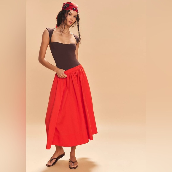 Free People Dresses & Skirts - Free People Free-est Lowen Summer Cotton Midi Skirt in Cherry Red size Large
